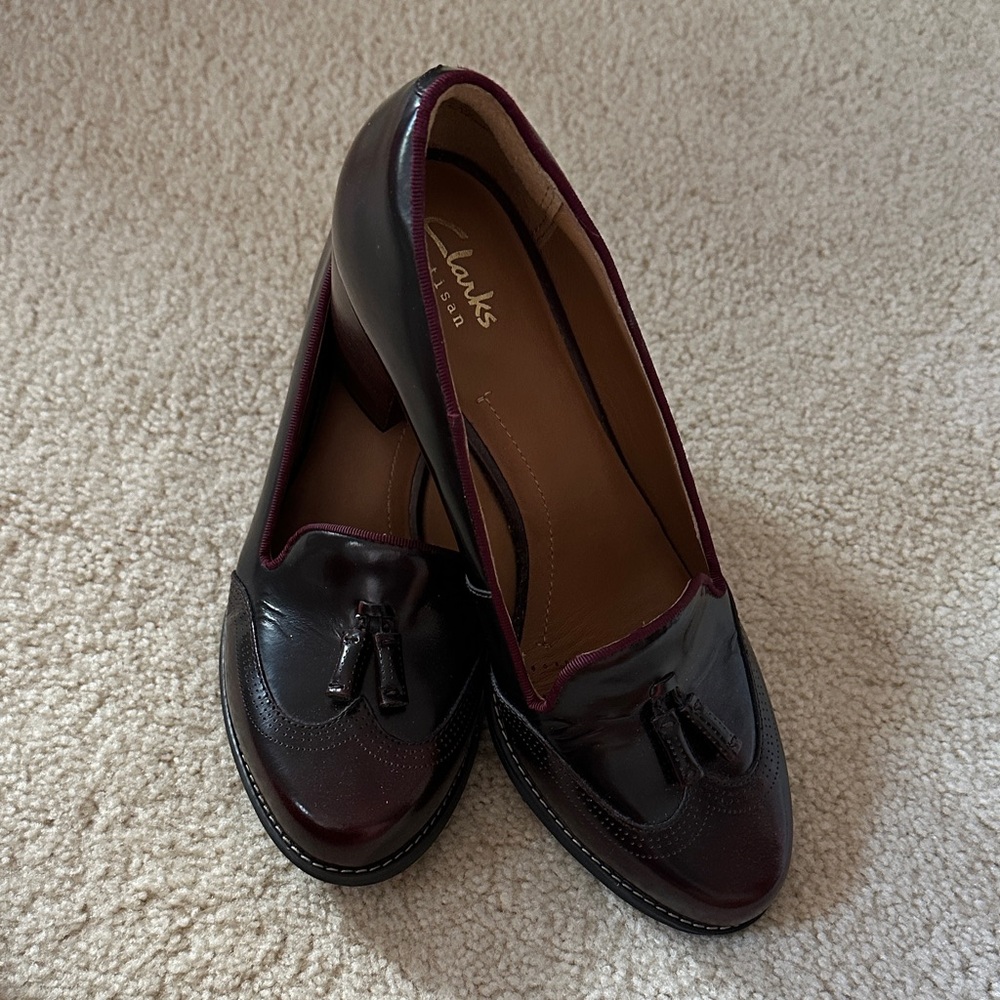 Clarks Burgundy and Black Loafers - Like New - Size 8
